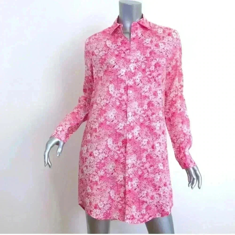 Frank & Eileen Pink Floral Mini Shirt Dress